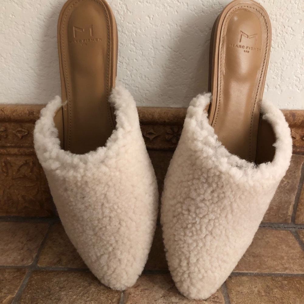 Marc Fisher Ivory Shearling Sabrinna Slip on Mule